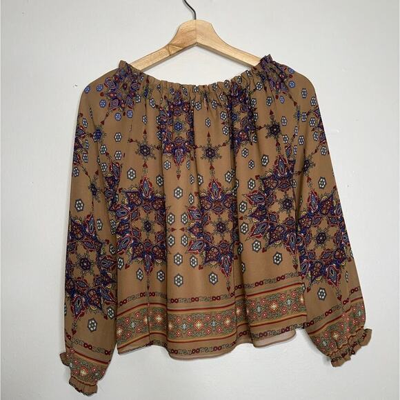 MISA Los Angeles Francesca Off Shoulder Boho Top Small Tumeric Brown Blue Red - Picture 6 of 6